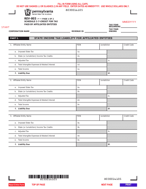 Form REV-803 Schedule C-7  Printable Pdf