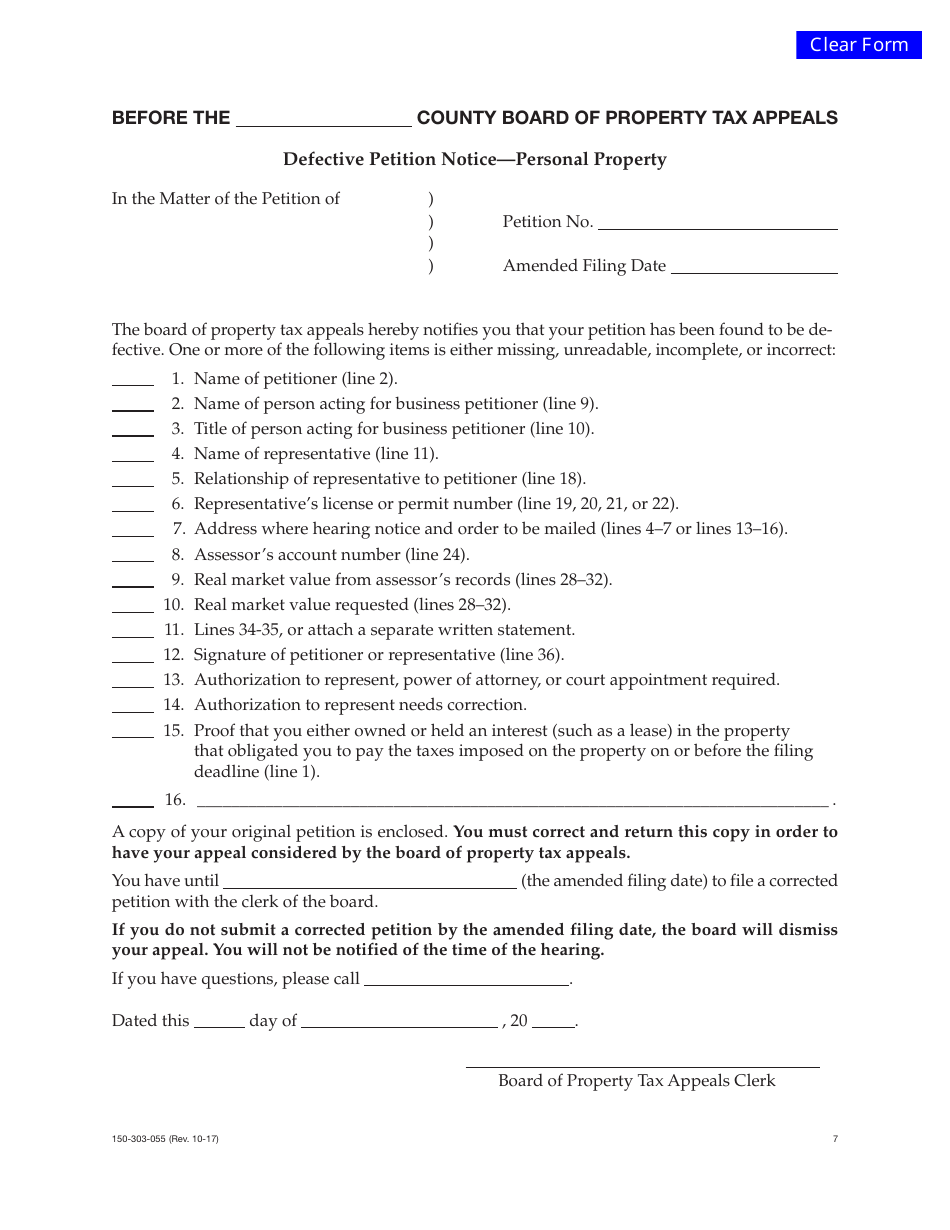 Form 150-303-055-7 Defective Petition Notice  Personal Property - Oregon, Page 1