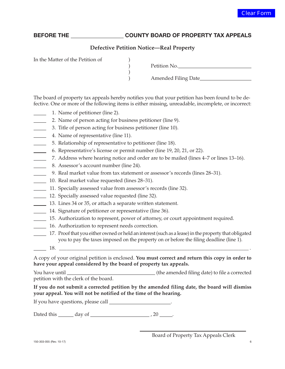 Form 150-303-055-6 Defective Petition Notice  Real Property - Oregon, Page 1
