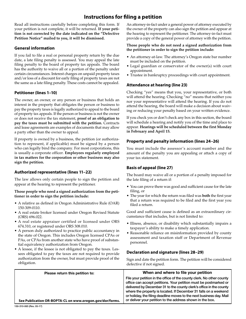 Form 150-310-065 Petition for Waiver of Late Filing Penalty - Oregon, Page 2