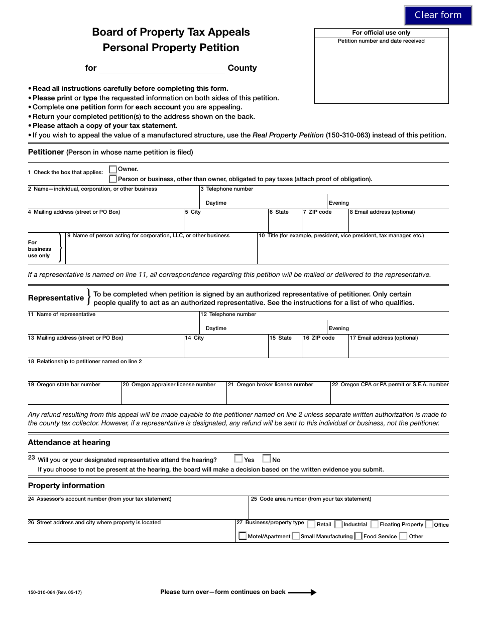 Form 150-310-064 Board of Property Tax Appeals Personal Property Petition - Oregon, Page 3