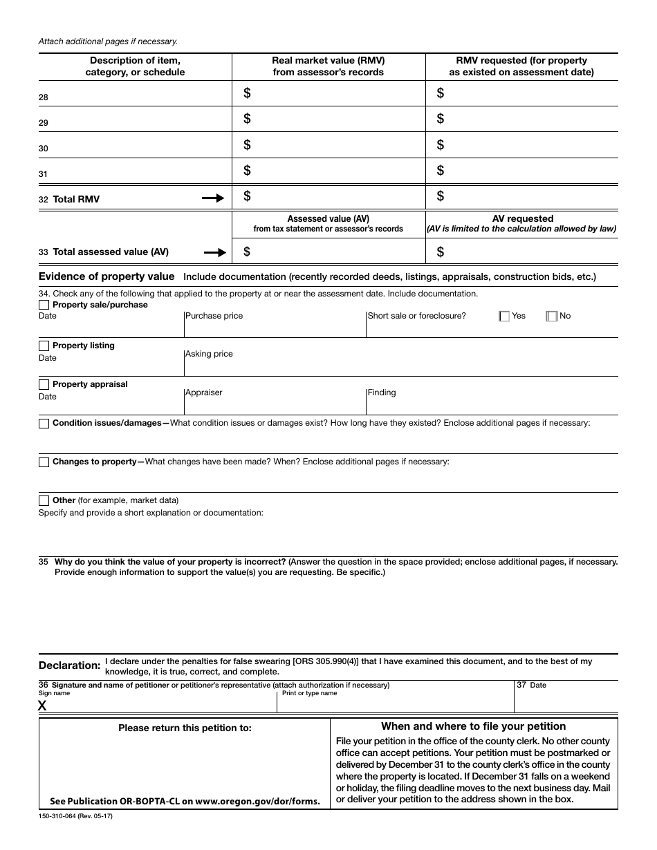 Form 150-310-064 Board of Property Tax Appeals Personal Property Petition - Oregon, Page 4