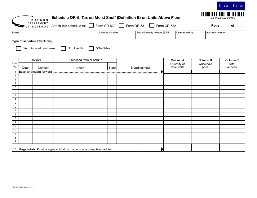 Form 150-605-018 Schedule OR-5  Printable Pdf