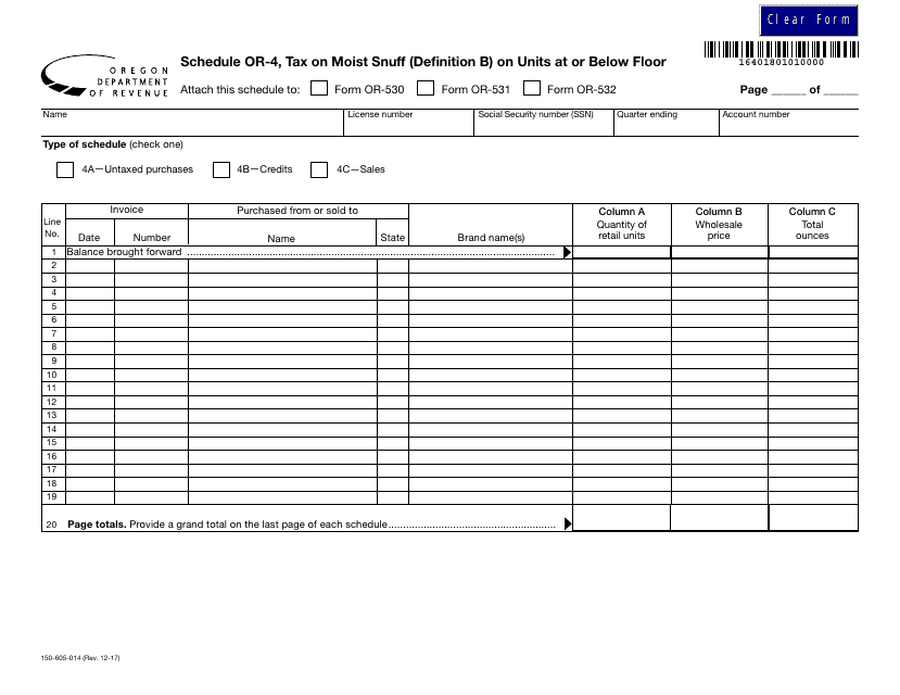 Form 150-605-014 Schedule OR-4  Printable Pdf