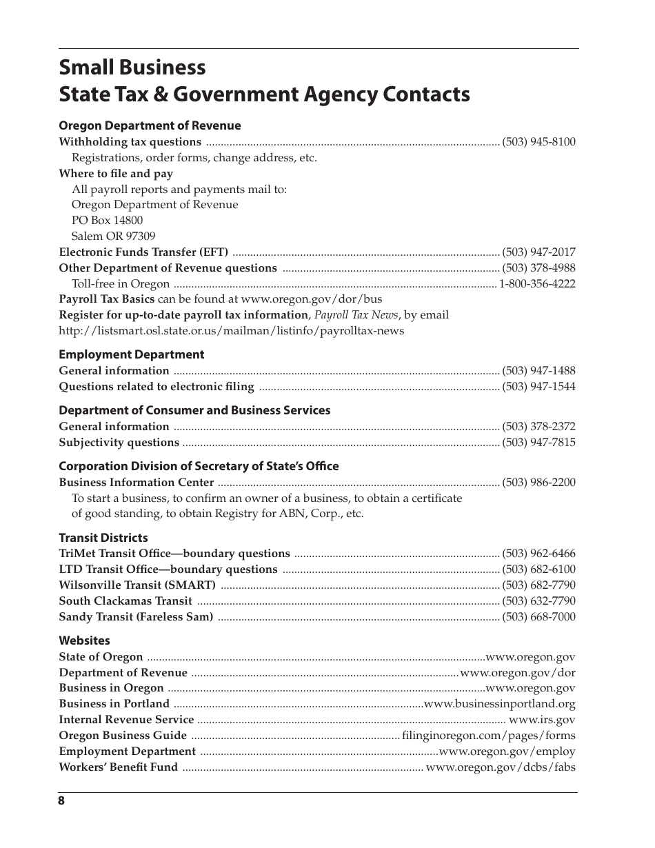 Form 150-206-695 An Employers Guide to Oregon Withholding and Transit Taxes for Sports and Entertainment Industries - Oregon, Page 10