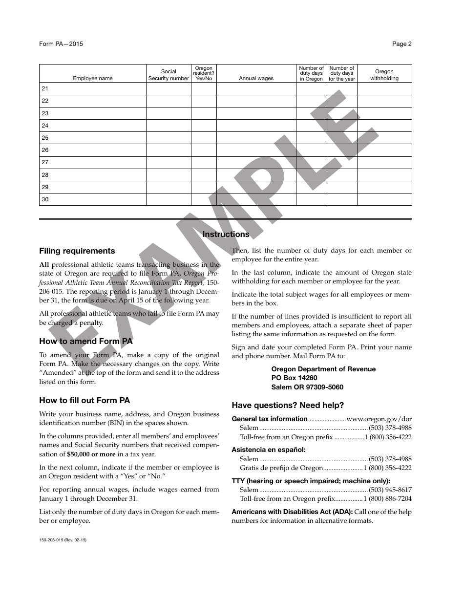 Form 150-206-695 An Employers Guide to Oregon Withholding and Transit Taxes for Sports and Entertainment Industries - Oregon, Page 12
