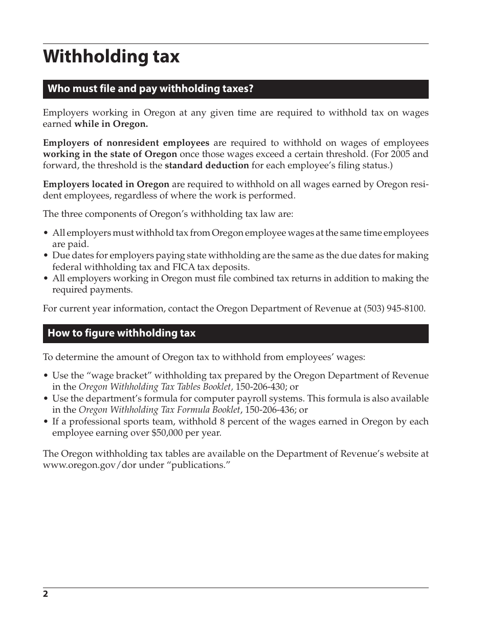 Form 150-206-695 An Employers Guide to Oregon Withholding and Transit Taxes for Sports and Entertainment Industries - Oregon, Page 4