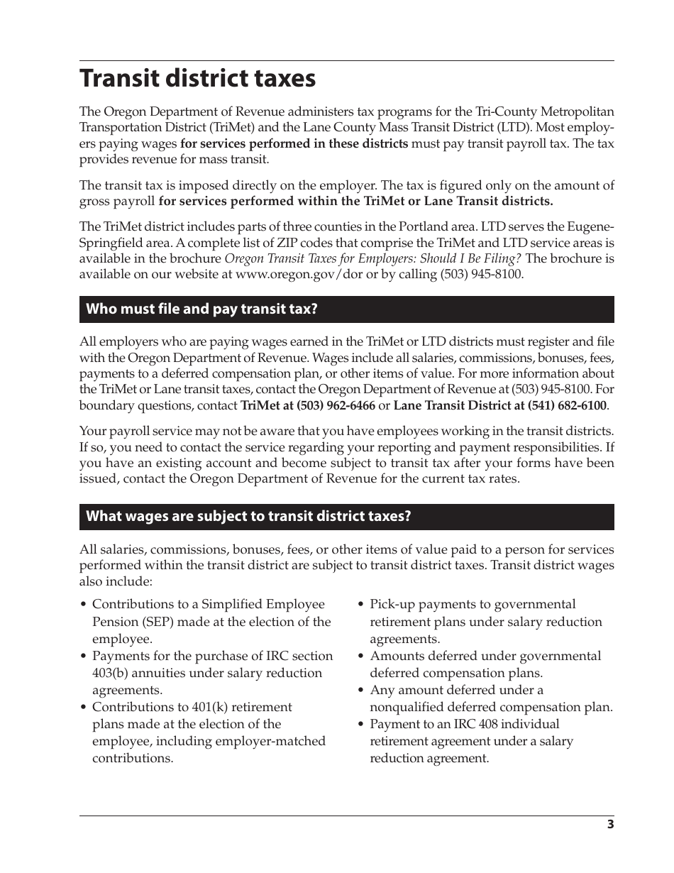 Form 150-206-695 An Employers Guide to Oregon Withholding and Transit Taxes for Sports and Entertainment Industries - Oregon, Page 5