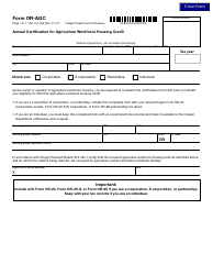 Form OR-AGC &quot;Annual Certification for Agriculture Workforce Housing Credit&quot; - Oregon