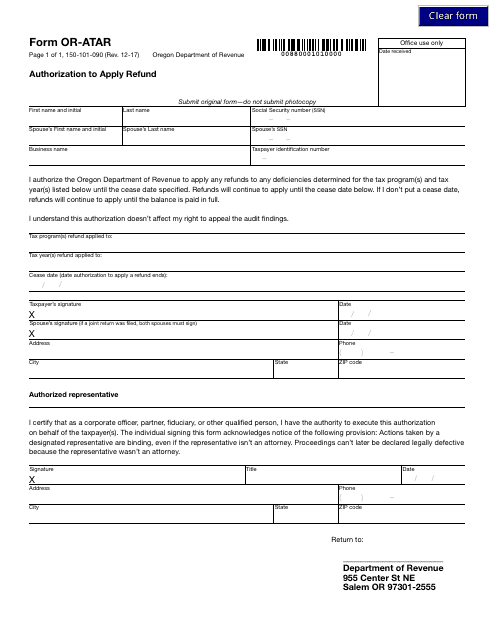 Form OR-ATAR  Printable Pdf