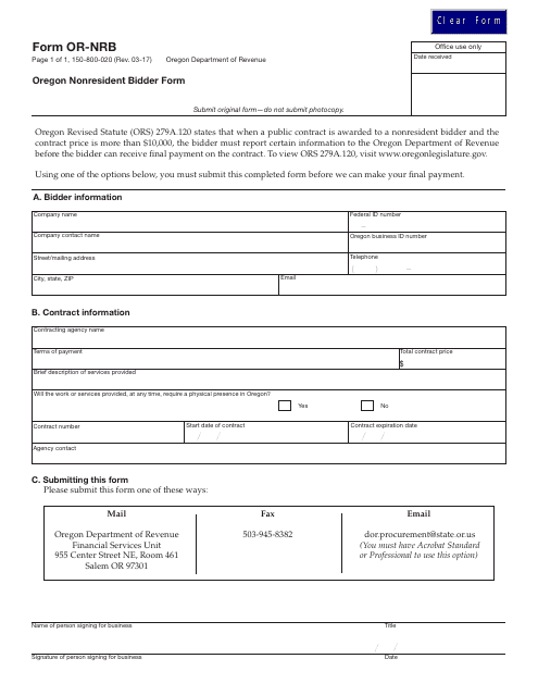 Form OR-NRB  Printable Pdf