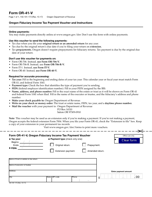 Form OR-41-V Printable Pdf