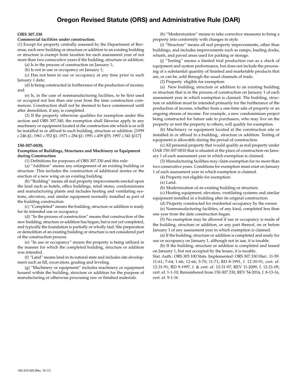 Form OR-AP-CACFC Application for Cancellation of Assessment on Commercial Facilities Under Construction - Oregon, Page 2