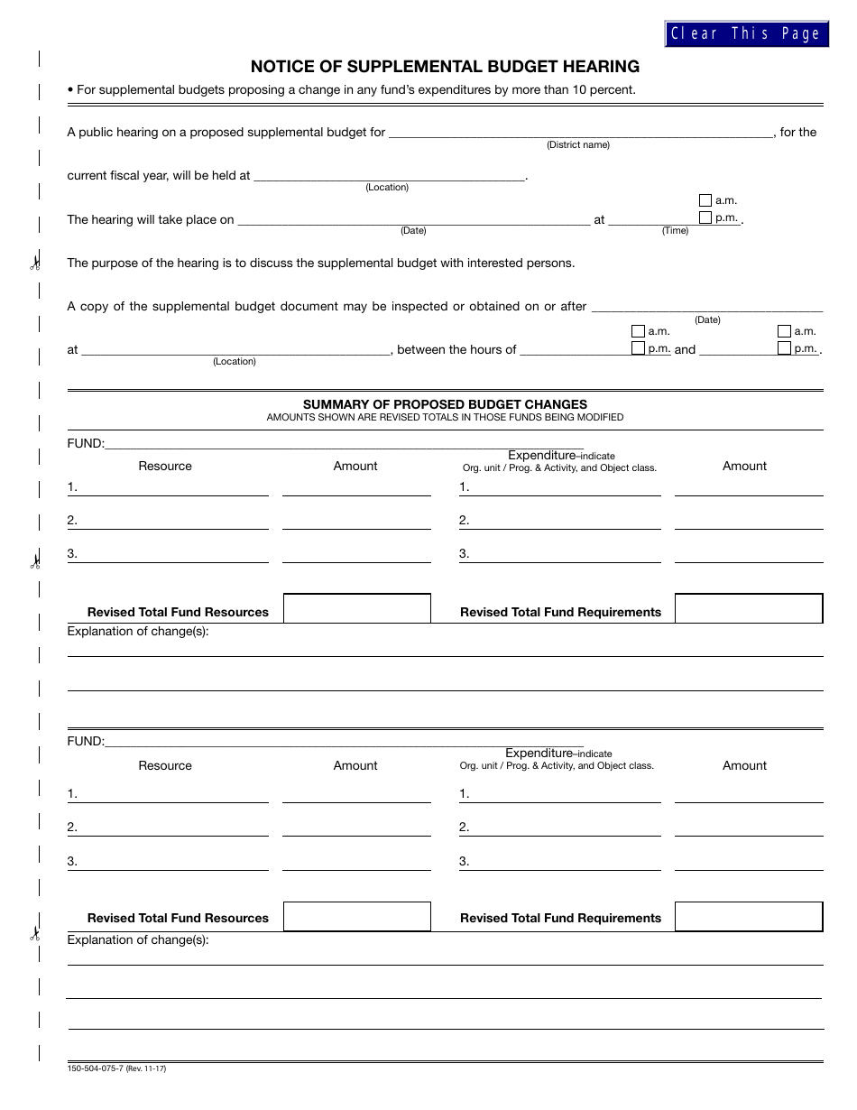 Form 150-504-075-7 Notice of Supplemental Budget Hearing - Education Districts - Oregon, Page 1