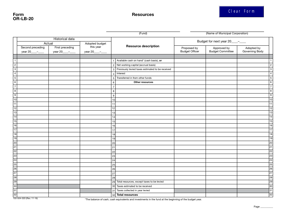 Form OR-LB-20 - Fill Out, Sign Online and Download Fillable PDF, Oregon ...