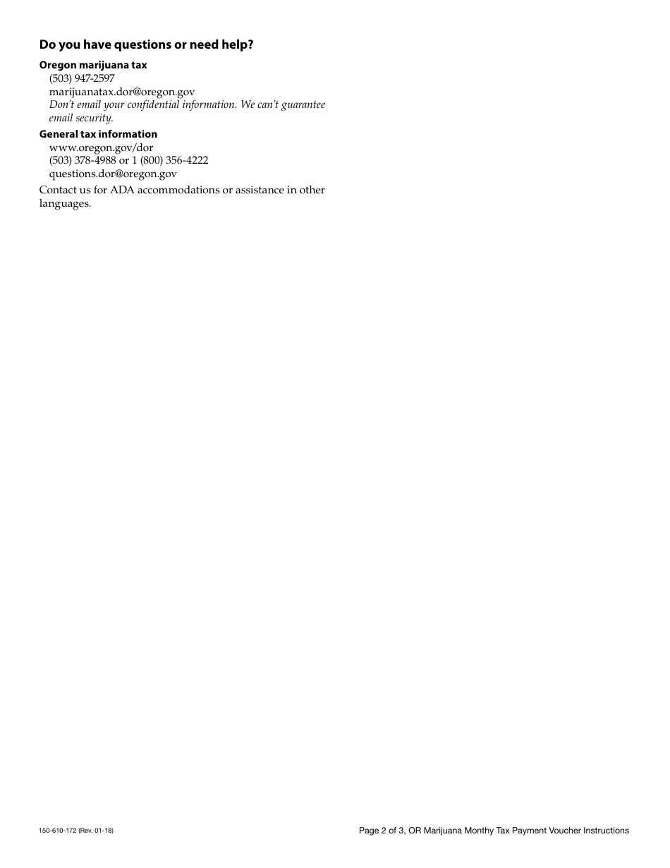 Form 150-610-172 Oregon Marijuana Tax Monthly Payment Voucher - Oregon, Page 3