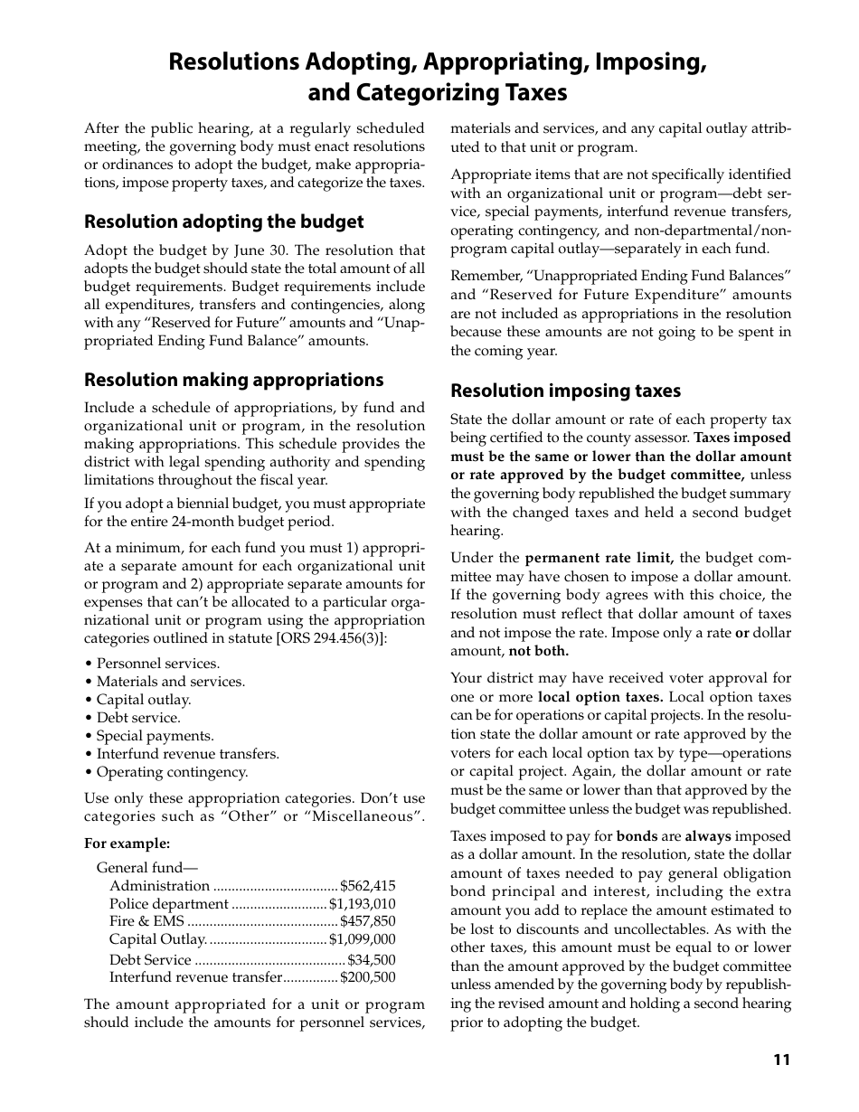 Form 150-504-073 Local Budget Law and Notice of Property Tax - Forms and Instructions for Municipal Corporations - Oregon, Page 11