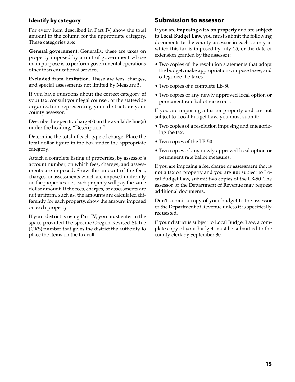 Form 150-504-073 Local Budget Law and Notice of Property Tax - Forms and Instructions for Municipal Corporations - Oregon, Page 15