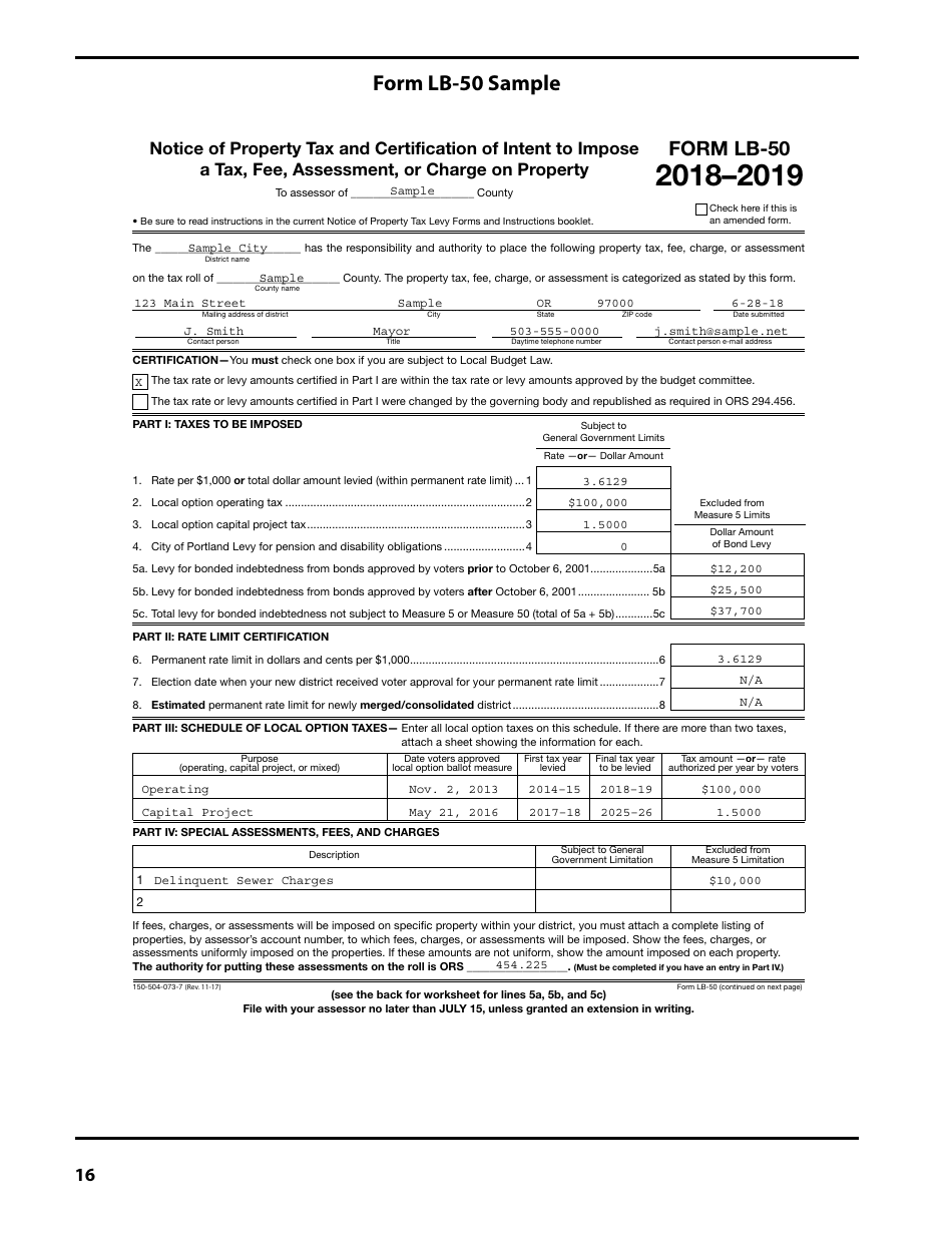 Form 150-504-073 Local Budget Law and Notice of Property Tax - Forms and Instructions for Municipal Corporations - Oregon, Page 16