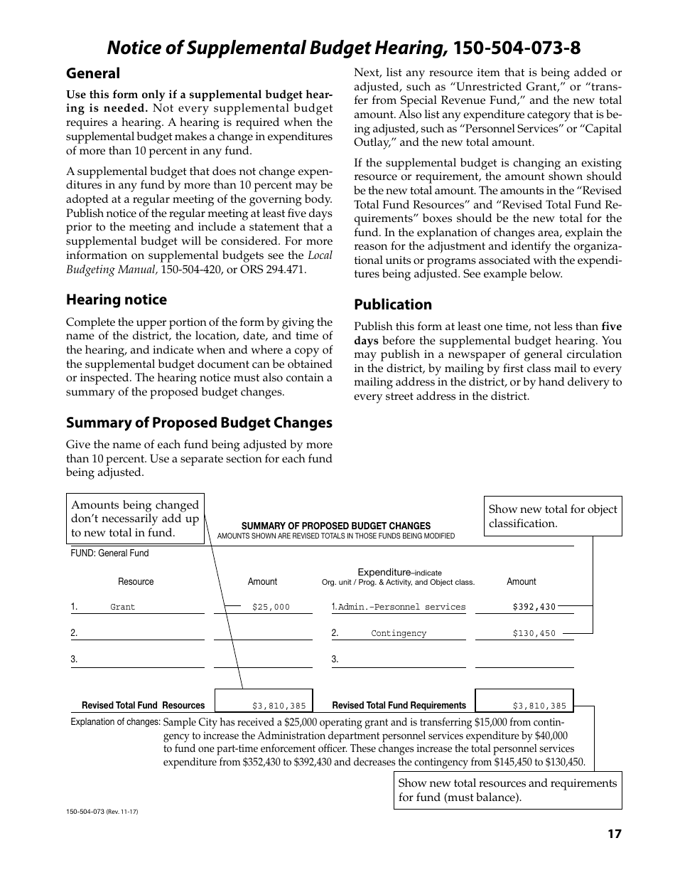 Form 150-504-073 Local Budget Law and Notice of Property Tax - Forms and Instructions for Municipal Corporations - Oregon, Page 17