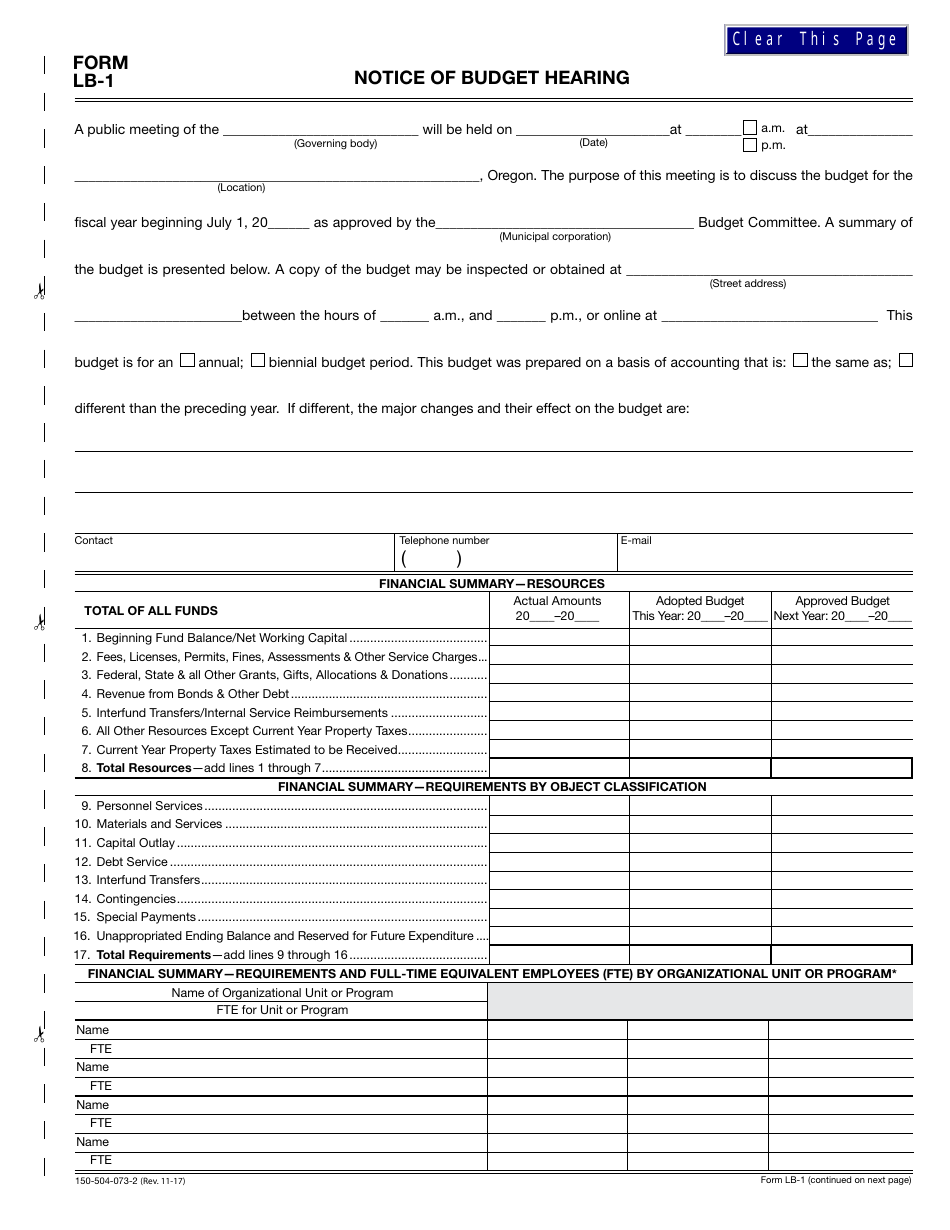 Form 150-504-073 Local Budget Law and Notice of Property Tax - Forms and Instructions for Municipal Corporations - Oregon, Page 21