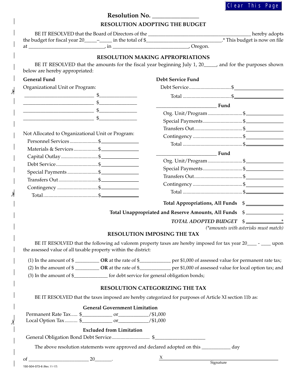 Form 150-504-073 Local Budget Law and Notice of Property Tax - Forms and Instructions for Municipal Corporations - Oregon, Page 23