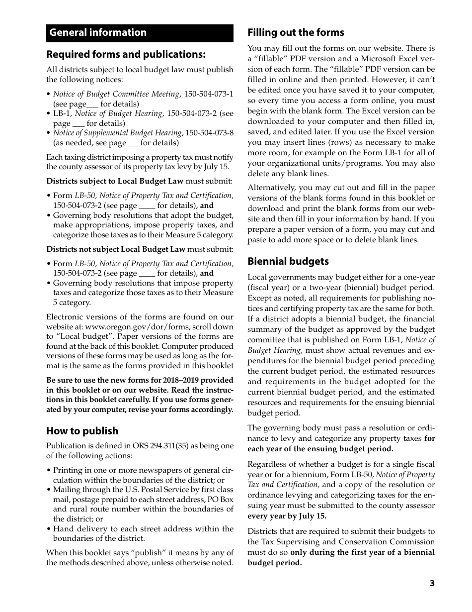 Form 150-504-073 Local Budget Law and Notice of Property Tax - Forms and Instructions for Municipal Corporations - Oregon, Page 3
