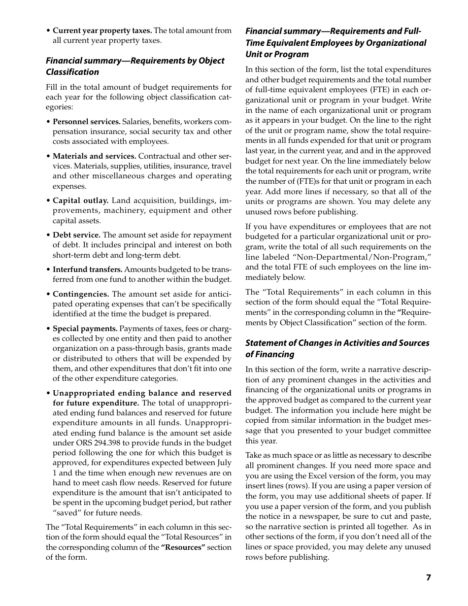 Form 150-504-073 Local Budget Law and Notice of Property Tax - Forms and Instructions for Municipal Corporations - Oregon, Page 7