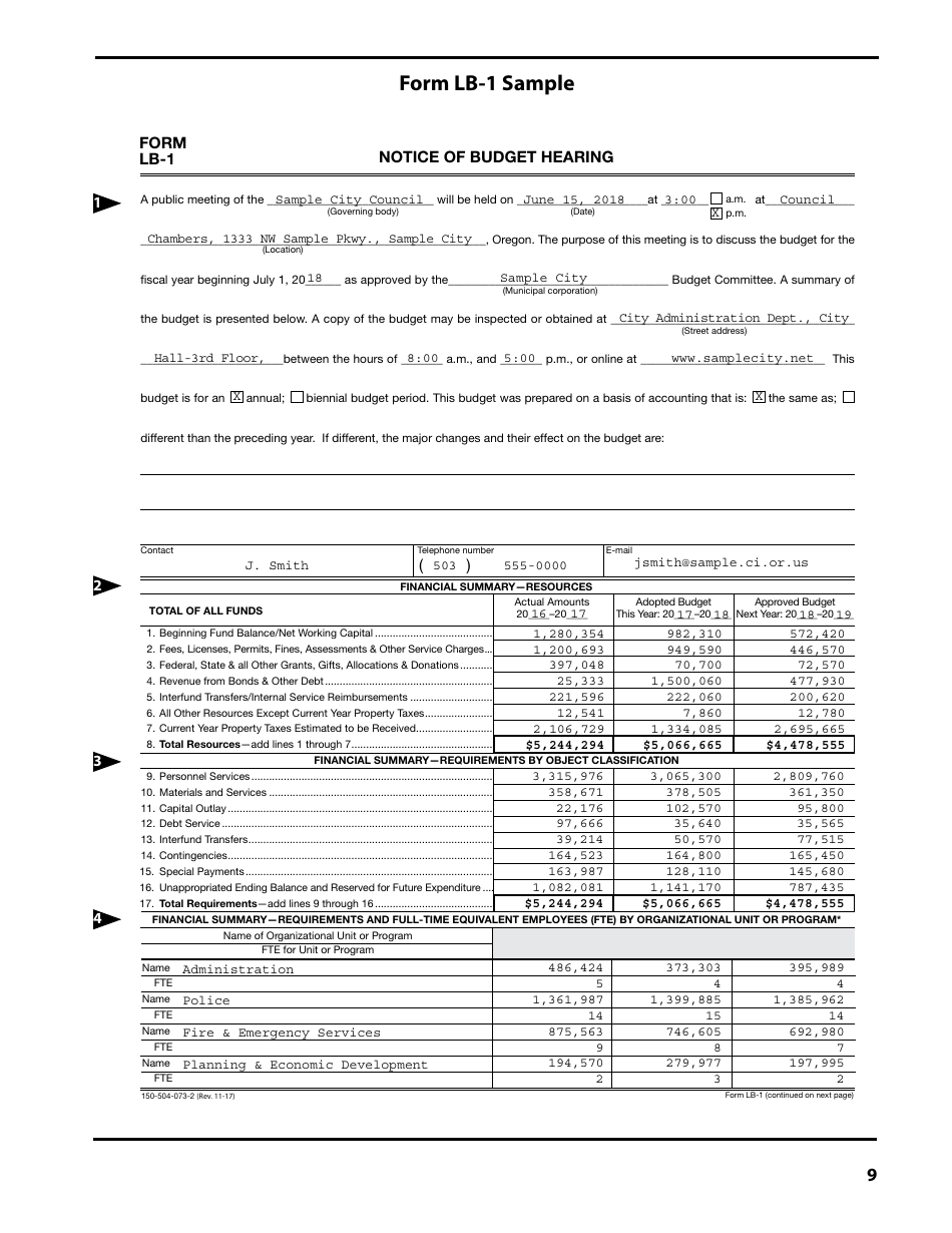 Form 150-504-073 Local Budget Law and Notice of Property Tax - Forms and Instructions for Municipal Corporations - Oregon, Page 9