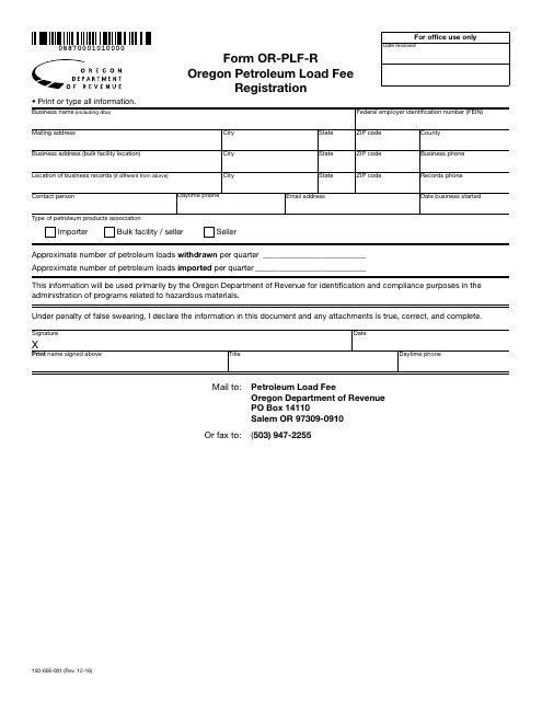 Form OR-PLF-R Oregon Petroleum Load Fee Registration - Oregon
