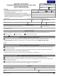 Document preview: Form 150-310-108 Application for Exemption of Agricultural Workforce Housing, Farm Labor Camp and/or Child Care Facility - Oregon