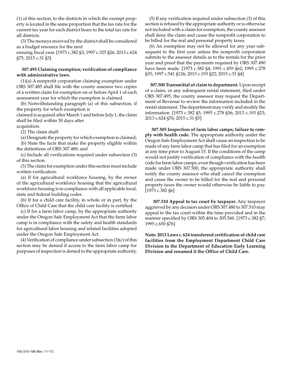 Form 150-310-108 Application for Exemption of Agricultural Workforce Housing, Farm Labor Camp and / or Child Care Facility - Oregon, Page 3