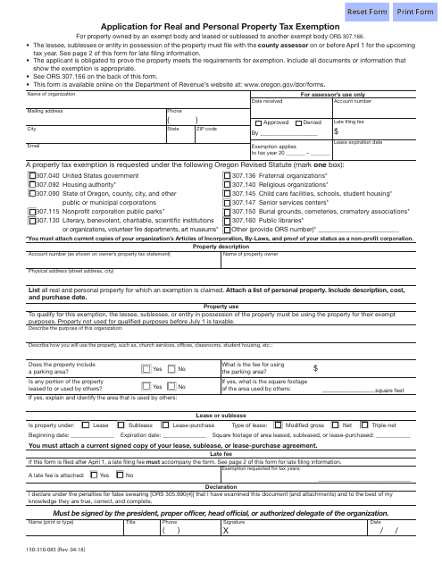 OTC Form 150-310-085  Printable Pdf