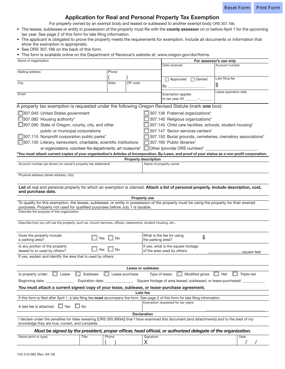 OTC Form 150-310-085 Application for Real and Personal Property Tax Exemption - Oklahoma, Page 1