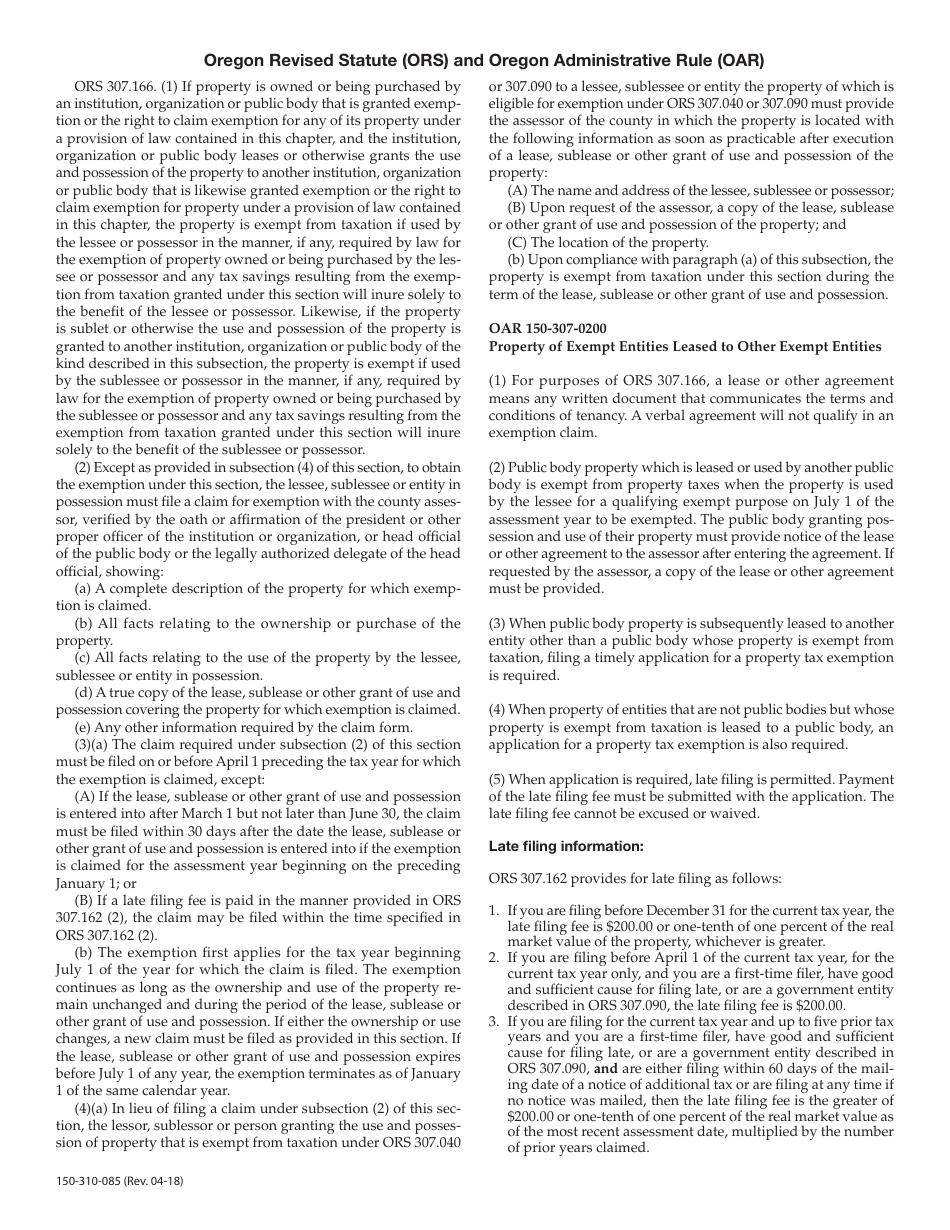 OTC Form 150-310-085 Application for Real and Personal Property Tax Exemption - Oklahoma, Page 2