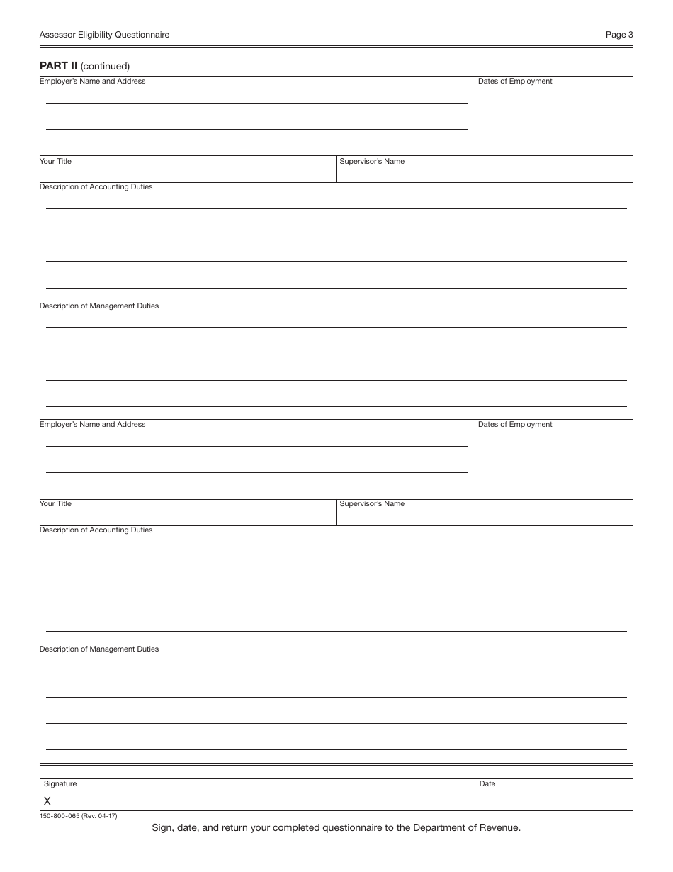 Form 150-800-065 Assessor Eligibility Questionnaire - Oregon, Page 3