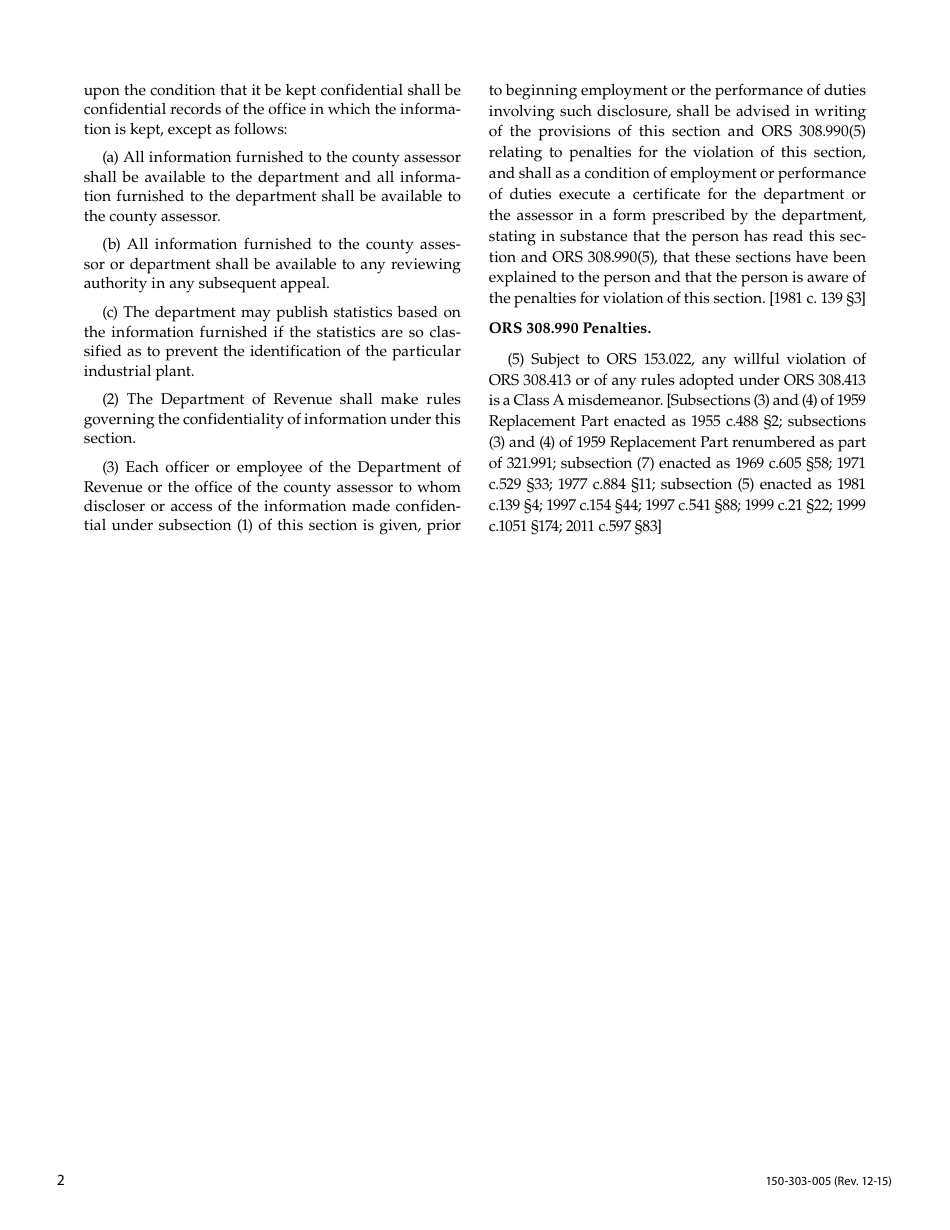 Form 150-303-005 County Disclosure Form / Certificate of Confidentiality - Oregon, Page 2