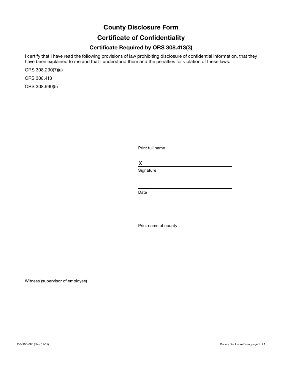 Form 150-303-005 County Disclosure Form / Certificate of Confidentiality - Oregon, Page 3