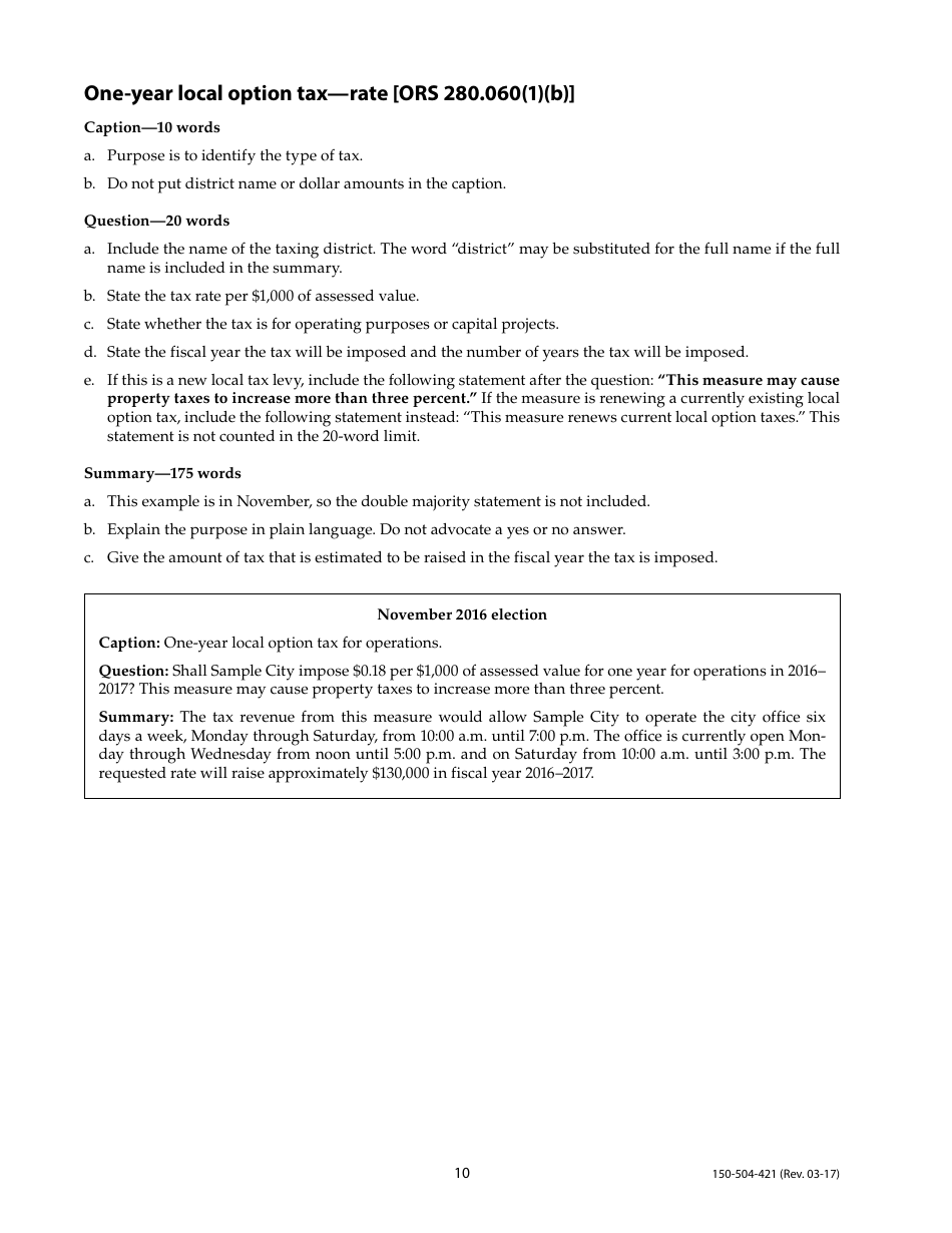 Form 150-504-421 Tax Election Ballot Measures - Oregon, Page 10