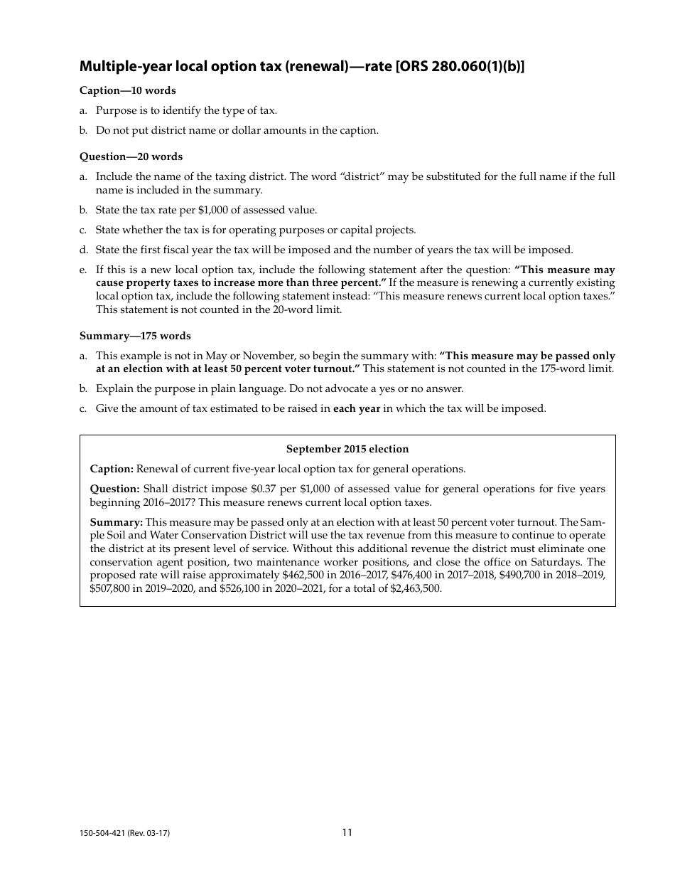 Form 150-504-421 Tax Election Ballot Measures - Oregon, Page 11