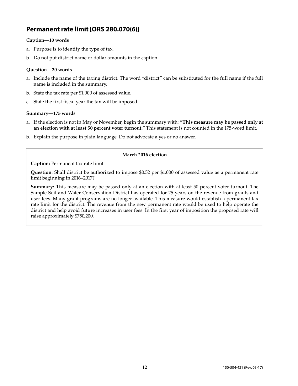 Form 150-504-421 Tax Election Ballot Measures - Oregon, Page 12