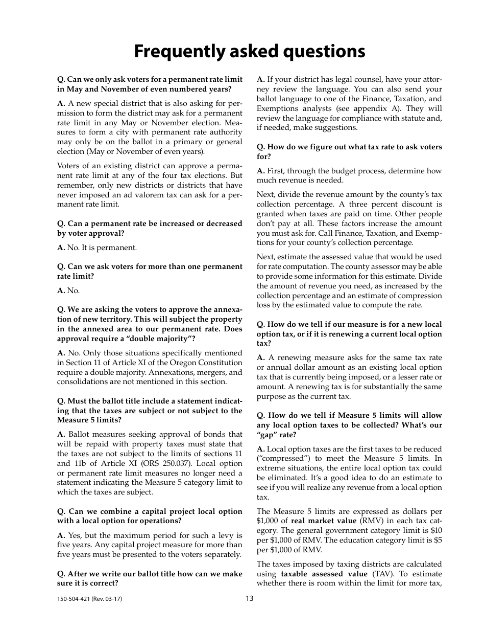 Form 150-504-421 Tax Election Ballot Measures - Oregon, Page 13