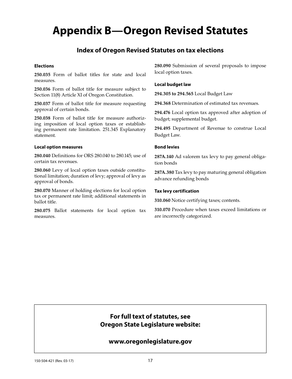 Form 150-504-421 Tax Election Ballot Measures - Oregon, Page 17