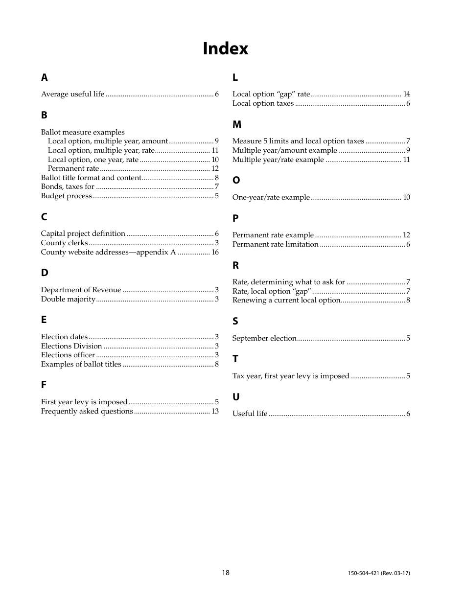 Form 150-504-421 Tax Election Ballot Measures - Oregon, Page 18
