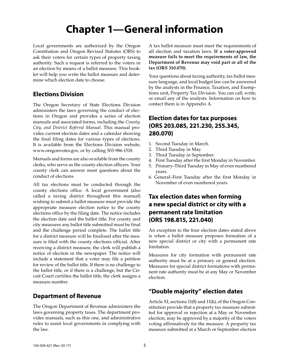 Form 150-504-421 Tax Election Ballot Measures - Oregon, Page 3