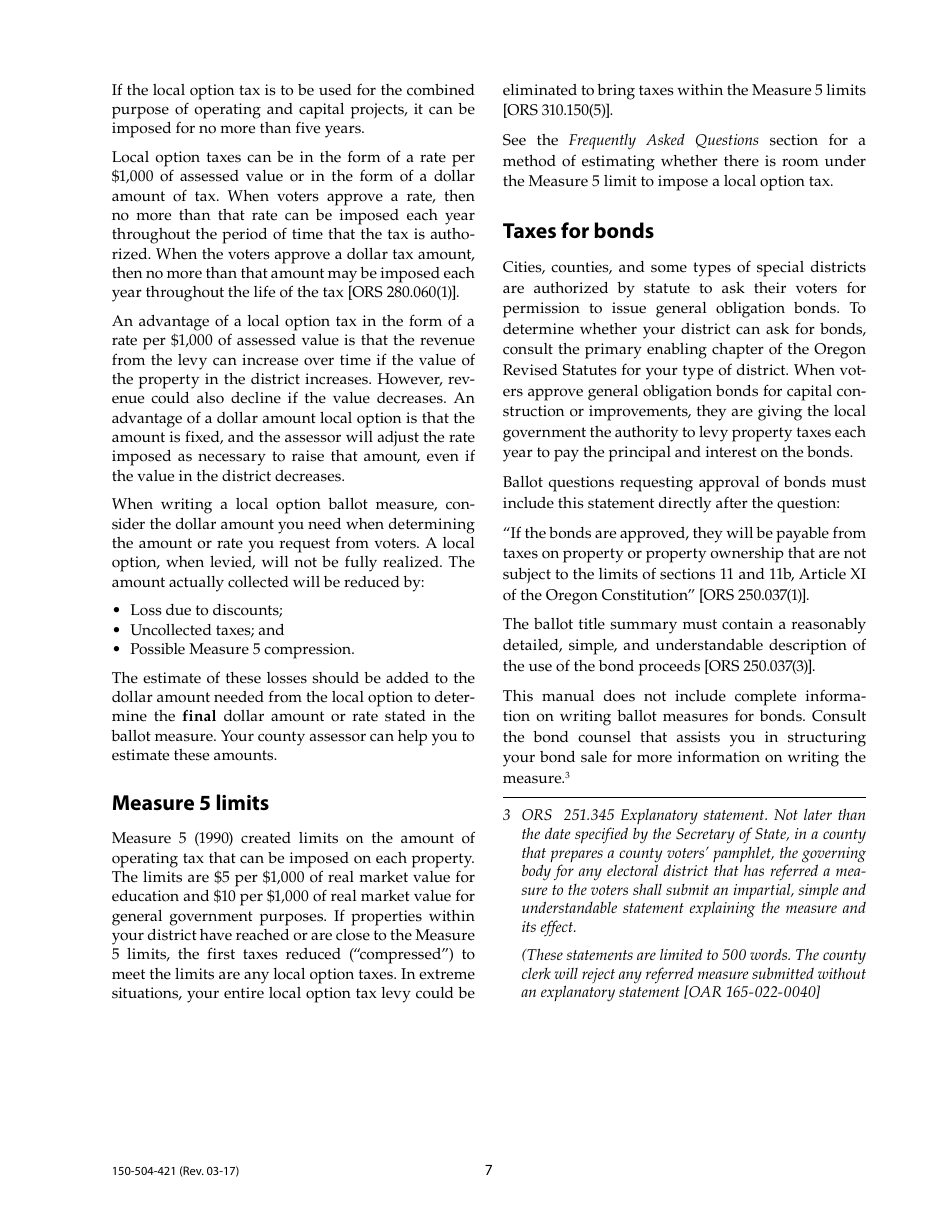 Form 150-504-421 Tax Election Ballot Measures - Oregon, Page 7