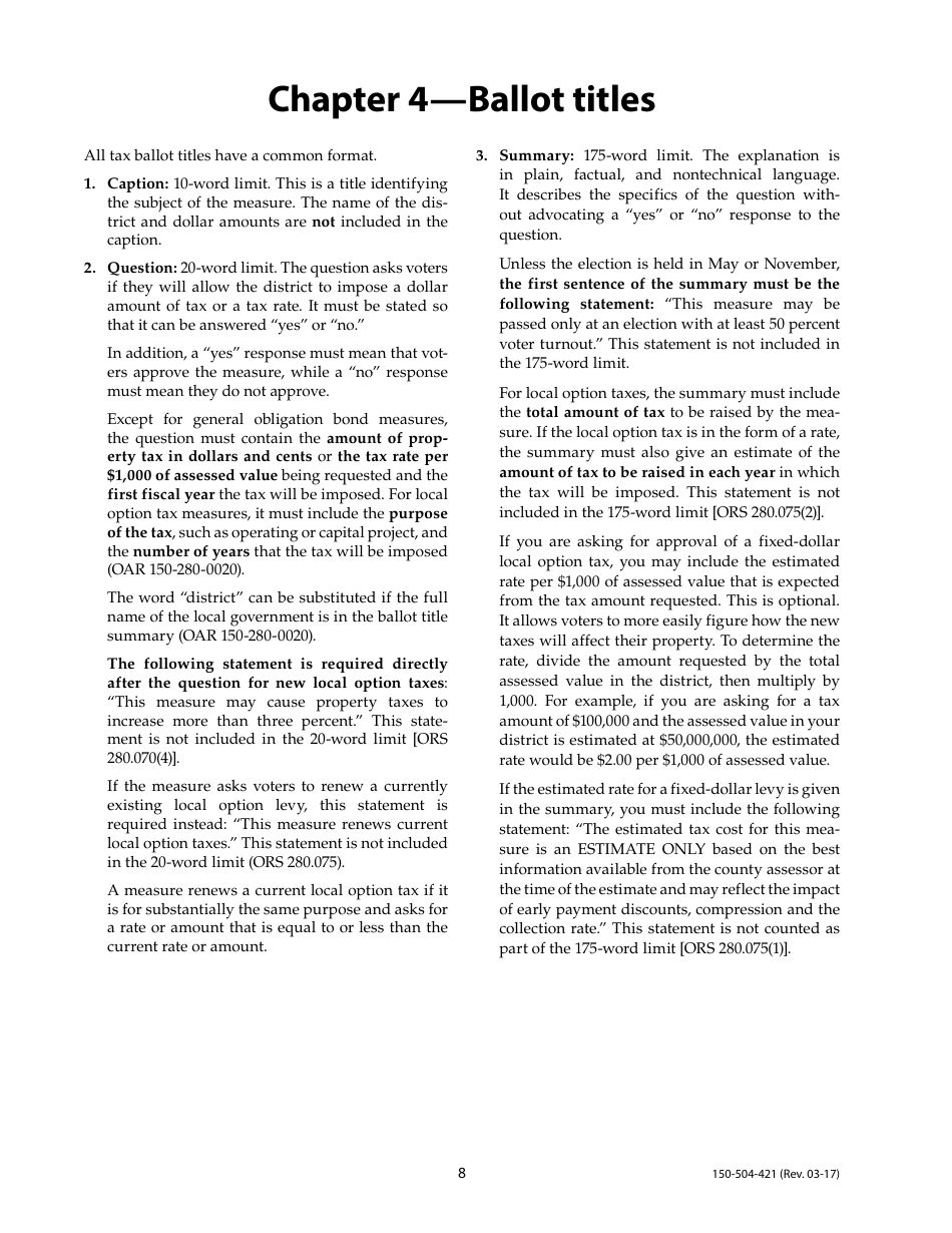 Form 150-504-421 Tax Election Ballot Measures - Oregon, Page 8