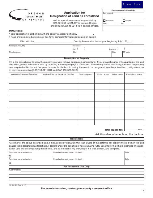 Form 150-309-024 Application for Designation of Land as Forestland - Oregon