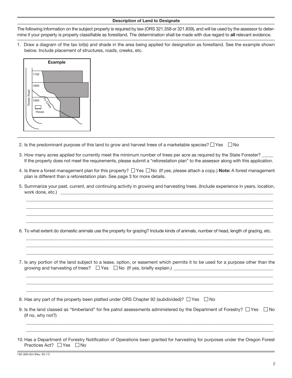Form 150-309-024 Application for Designation of Land as Forestland - Oregon, Page 2