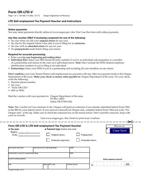 Form OR-LTD-V Ltd Self-employment Tax Payment Voucher and Instructions - Oregon